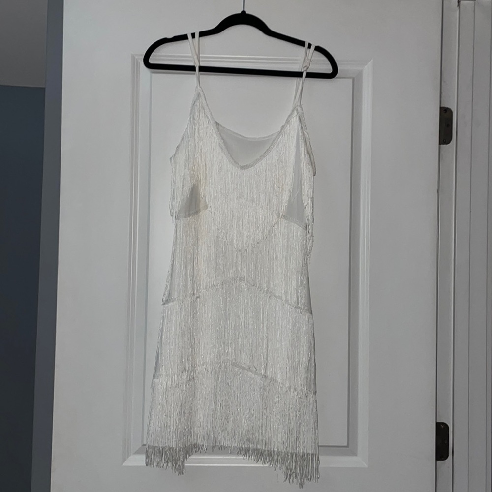 Worn once!!!! Excellent condition size medium white fringe dress